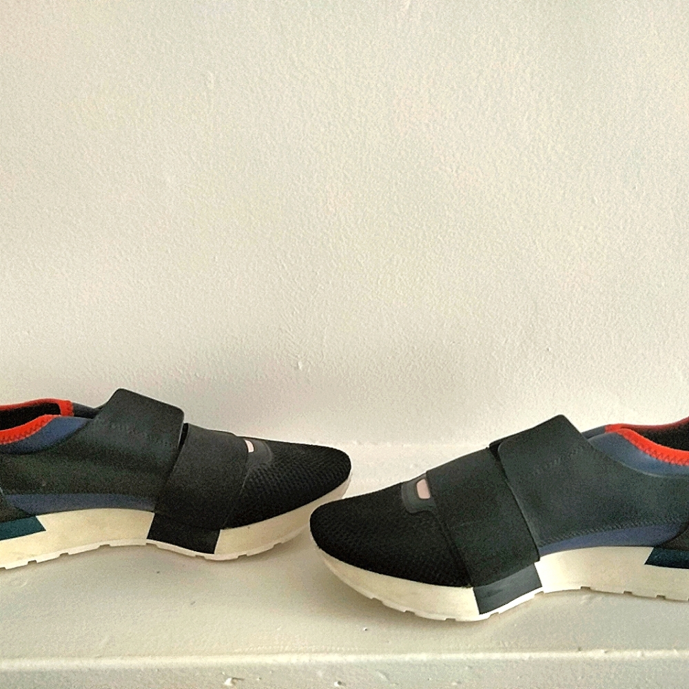 Balenciaga Women Shoes Race Runners Leather Size 39 9 Black Blue Sneakers - Picture 3 of 12